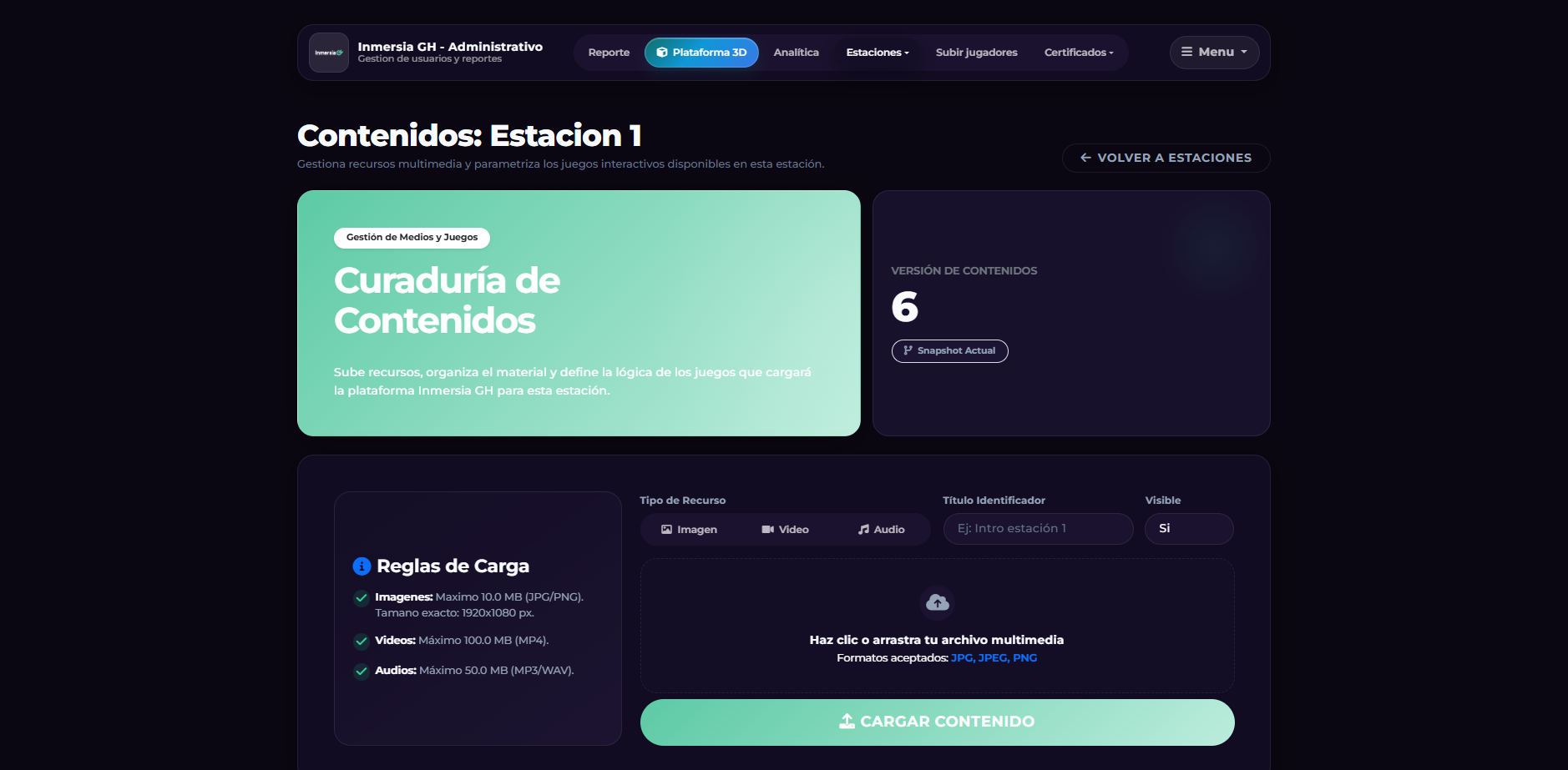 Vista previa de la plataforma Inmersia GH